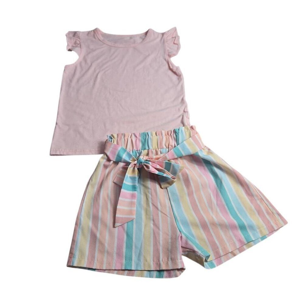 Pink shirt with striped shorts Matching outfit 130 5/6